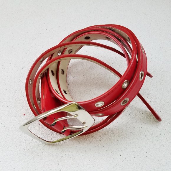 Red Leather Split Belt - Picture 3 of 6